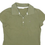 TOMMY HILFIGER Womens Green Short Sleeve Plain XS Polo Shirt Cotton Blend