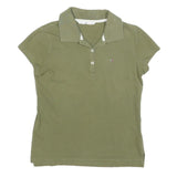 TOMMY HILFIGER Womens Green Short Sleeve Plain XS Polo Shirt Cotton Blend