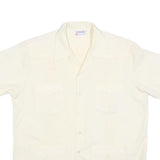 ROMANI Mens Cream & Cotton Blend Shirt L Short Sleeve Button Closure Pockets