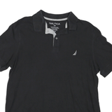 NAUTICA Mens Black Short Sleeve Plain Polo Shirt L Cotton Casual