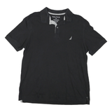 NAUTICA Mens Black Short Sleeve Plain Polo Shirt L Cotton Casual