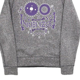 KENZO Womens Grey Sweatshirt M Purple Graphic Crew Neck Designer Pullover