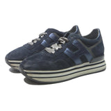 HOGAN Mens Platform Trainers Blue Leather UK 6.5 Stylish Casual Lace-Up