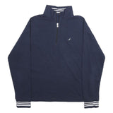 NAUTICA Mens Navy Blue Quarter Zip Sweatshirt M Cotton Blend Pullover Casual