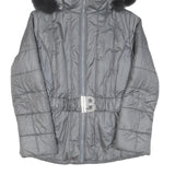 Womens Grey Quilted Jacket S Polyester Blend Hooded Zip Belted Fashion