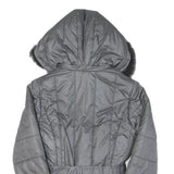 Womens Grey Quilted Jacket S Polyester Blend Hooded Zip Belted Fashion