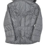 Womens Grey Quilted Jacket S Polyester Blend Hooded Zip Belted Fashion