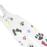 Womens White Cotton Blend Dungarees Loose Fit Plain S W30 L27 Printed Hand Paw