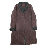 DANIER Womens Brown Leather Jacket M Shearling Button Coat Classic Stylish