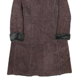 DANIER Womens Brown Leather Jacket M Shearling Button Coat Classic Stylish