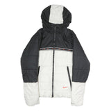 NIKE Mens Black & White Zip Up Puffer Jacket S Polyester Therma-Fit Hooded