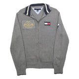 TOMMY HILFIGER Womens Grey Patterned Jumper Zip Up Crew Neck Cotton Blend M
