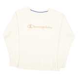 CHAMPION Womens White Cotton Blend Crew Neck Sweatshirt L Classic Logo Print