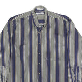 GEOFFREY BEAN Mens Blue & White Striped Shirt L Cotton Long Sleeve Button