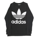 ADIDAS Womens Black Crew Neck UK 10 Sweatshirt Cotton Blend Logo Pullover