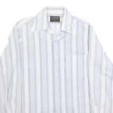 ST MICHAEL Mens Blue & White Striped Shirt M Cotton Blend Classic Fit