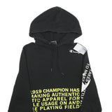 CHAMPION Mens Black Hoodie S Cotton Blend Pullover Logo Print Drawstring Hood