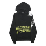 CHAMPION Mens Black Hoodie S Cotton Blend Pullover Logo Print Drawstring Hood