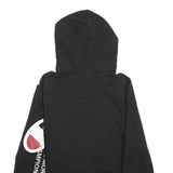 CHAMPION Mens Black Hoodie S Cotton Blend Pullover Logo Print Drawstring Hood