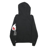 CHAMPION Mens Black Hoodie S Cotton Blend Pullover Logo Print Drawstring Hood
