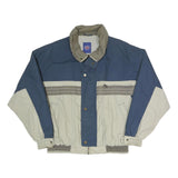 Mens Blue & Cream Colourblock Zip Polyester Blend Jacket XL Outdoor Casual Wear