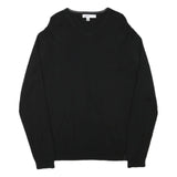 CALVIN KLEIN Mens Black Plain V-Neck Basic Knit Jumper L Cotton Blend Soft