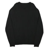 CALVIN KLEIN Mens Black Plain V-Neck Basic Knit Jumper L Cotton Blend Soft