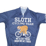 Mens Blue Sloth Cycling Team Graphic T-Shirt L Short Sleeve Zip Neck