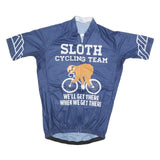 Mens Blue Sloth Cycling Team Graphic T-Shirt L Short Sleeve Zip Neck