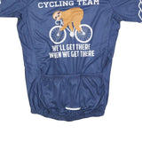 Mens Blue Sloth Cycling Team Graphic T-Shirt L Short Sleeve Zip Neck