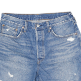 LEVI'S Womens Denim Blue Distressed Casual Shorts L W32 Frayed Hem