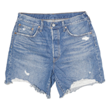 LEVI'S Womens Denim Blue Distressed Casual Shorts L W32 Frayed Hem