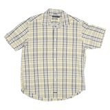 NAUTICA Mens Yellow & Grey Checked Short Sleeve Shirt L Cotton Blend Casual