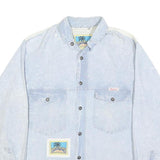 WAIKIKI Mens Blue & Cream Cotton Shirt S Vintage Button Shirt Long Sleeve