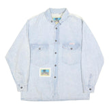 WAIKIKI Mens Blue & Cream Cotton Shirt S Vintage Button Shirt Long Sleeve
