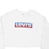 LEVI'S Womens White Sweatshirt XS Crew Neck Cotton Blend Cropped Logo Pullover