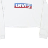 LEVI'S Womens White Sweatshirt XS Crew Neck Cotton Blend Cropped Logo Pullover