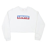 LEVI'S Womens White Sweatshirt XS Crew Neck Cotton Blend Cropped Logo Pullover
