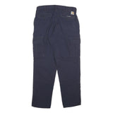 CARHARTT Mens Cotton Blend Navy Regular Cargo Trousers W32 L30 Workwear Zip