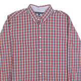 TOMMY HILFIGER Mens Red Blue White Check Shirt L Classic Button-Down Long Sleeve