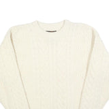 EDDIE BAUER Womens Cream Plain Wool Cable Knit Crew Neck Jumper M Soft Warm