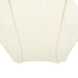 EDDIE BAUER Womens Cream Plain Wool Cable Knit Crew Neck Jumper M Soft Warm