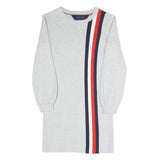 TOMMY HILFIGER Girls Grey Cotton Blend Jersey Shift Dress 7Y Striped Casual