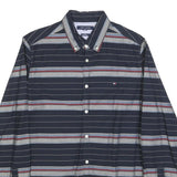 TOMMY HILFIGER Mens Navy Blue & Grey Striped Cotton Blend Shirt M Button-Down