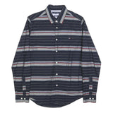 TOMMY HILFIGER Mens Navy Blue & Grey Striped Cotton Blend Shirt M Button-Down