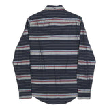 TOMMY HILFIGER Mens Navy Blue & Grey Striped Cotton Blend Shirt M Button-Down