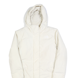 THE NORTH FACE Womens White Outdoor Jacket L Polyester Zip Plain Hooded
