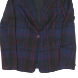 Womens Blue & Burgundy Check Jacket S Wool Blend Button Closure Classic Fit