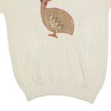 ROSA Womens Cream Patterned Jumper Scoop Neck Basic Knit M Embellished Bird