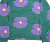 OBEY Womens Green & Purple Floral Patterned Fleece Pullover Crew Neck L Jumper
